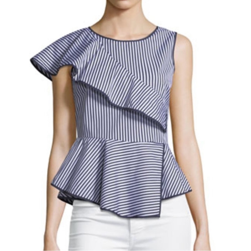 Parker “Carly” Peplum Blue & White Striped Top Size Lg
